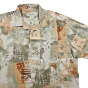 Island Republic Silk Short Sleeve Button Up Shirt Abstract‎ AOP Beige Mens XXL